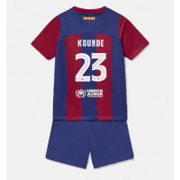 Camiseta Barcelona Jules Kounde #23 Primera Equipación Replica 2023-24 para niños mangas cortas (+ Pantalones cortos)